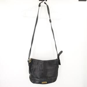 Cole Haan Black Leather Crossbody Purse Adjustable Zipper Gold Accents